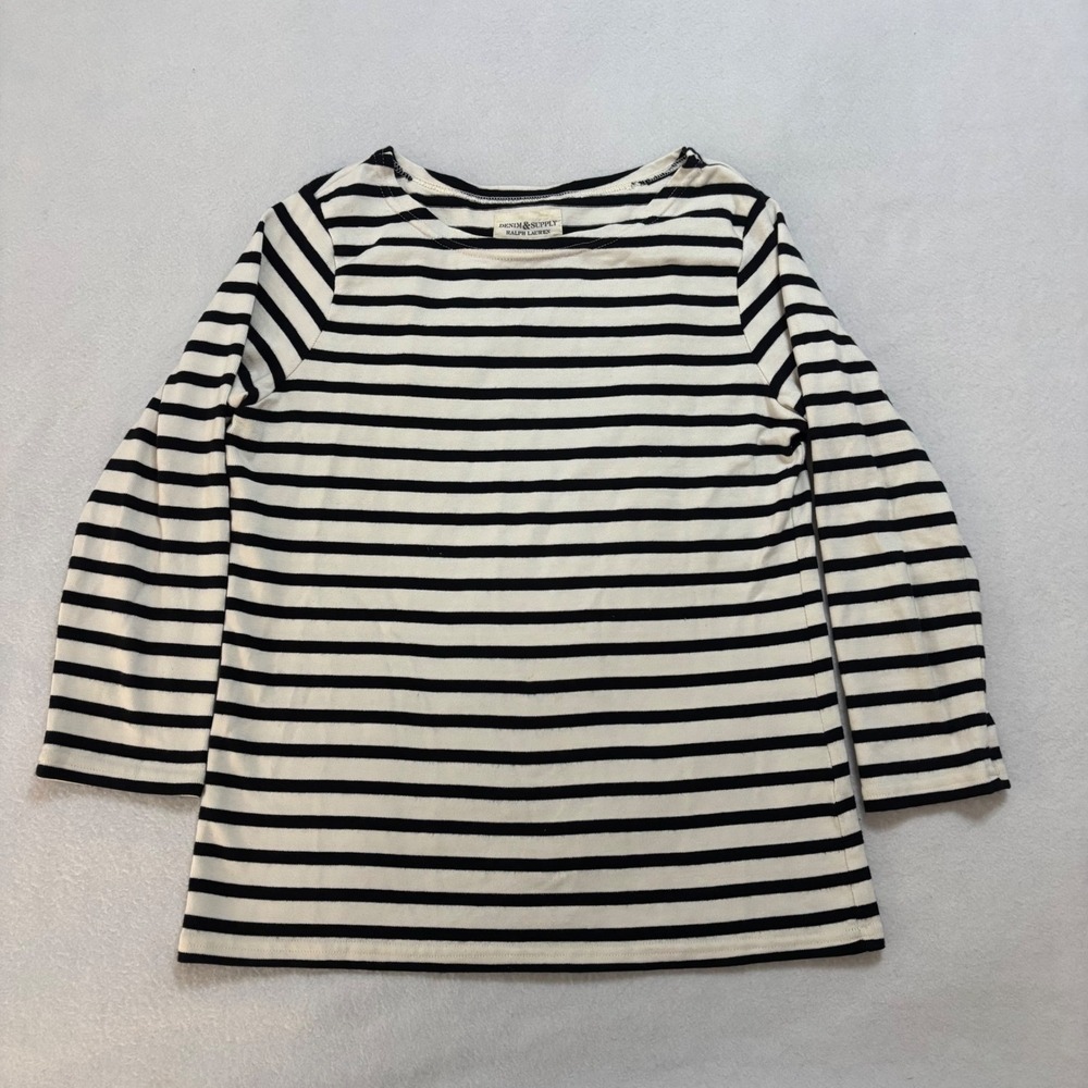 Denim & Supply Ralph Lauren Striped Boat Neck Cotton Long Sleeve Top Small